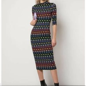 NWT Alice + Olivia Delora Rainbow Dot Geometric Midi Dress